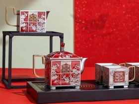 现代中国风-喜上梅梢-喜临门花轿创意纯银茶具