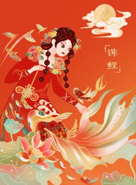 中国国潮风插画好运锦鲤