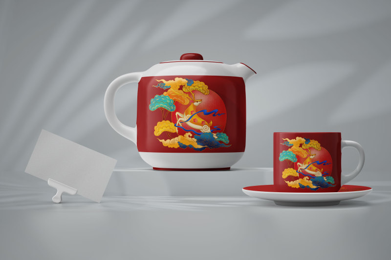 国潮插画系列-茶叶罐保温杯
