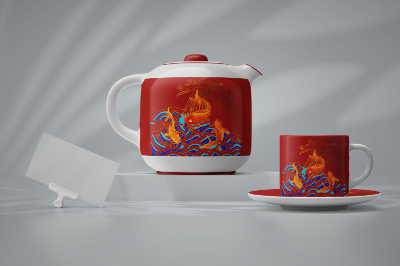 国潮插画系列-茶叶罐保温杯