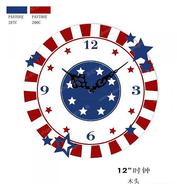 壁挂时钟美国国旗元素