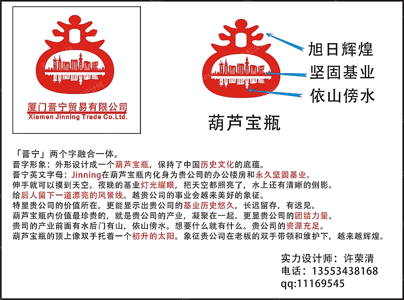 厦门晋宁贸易有限公司LOGO标志设计（带设计理念+VI）