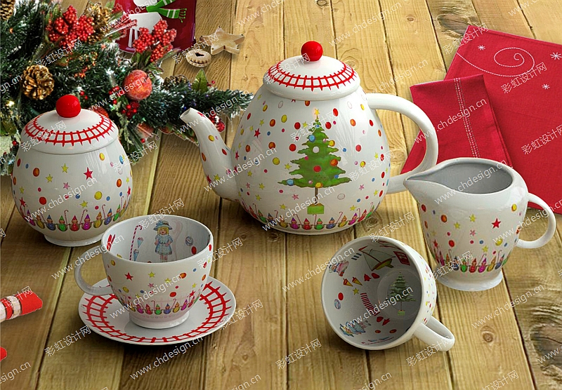 圣诞节日茶壶茶杯套装