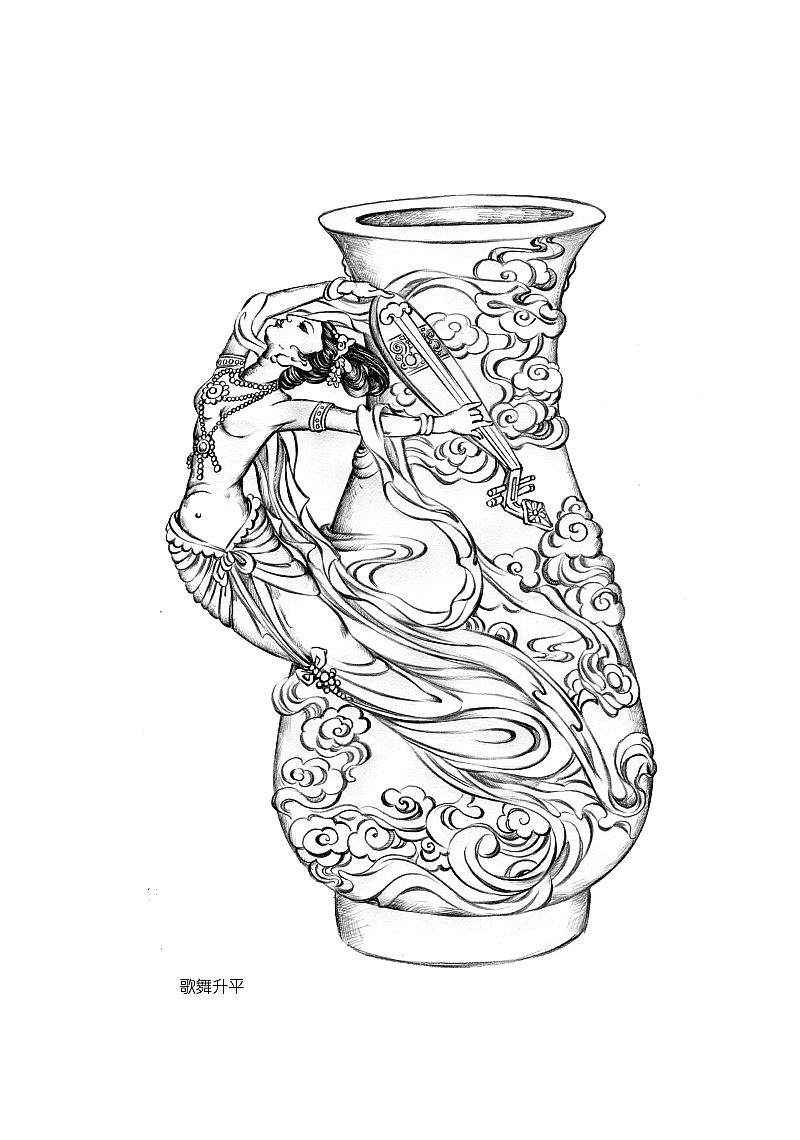 中式仙女瓷瓶