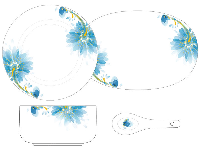 陶瓷餐具花纸设计系列-时尚青花