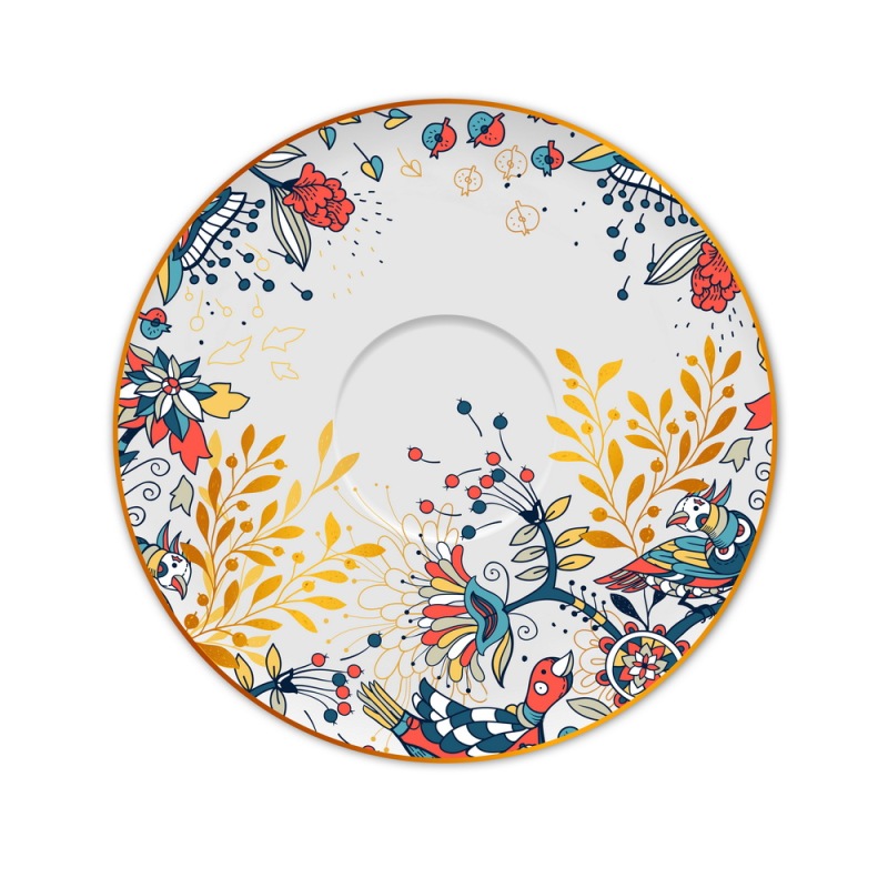 陶瓷盘子烤金水彩花卉