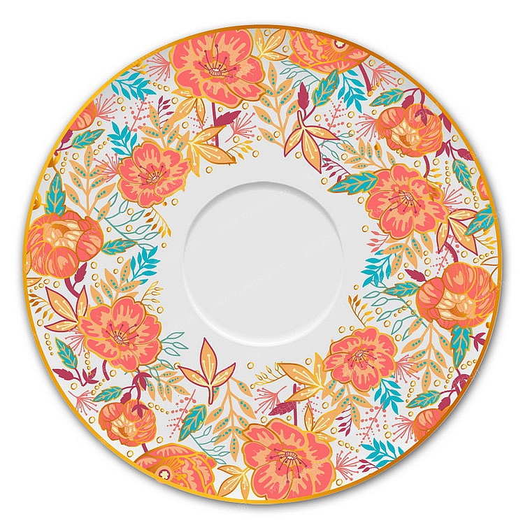 陶瓷盘子烤金花卉图案