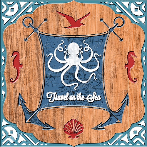 章鱼海洋系列木刻画