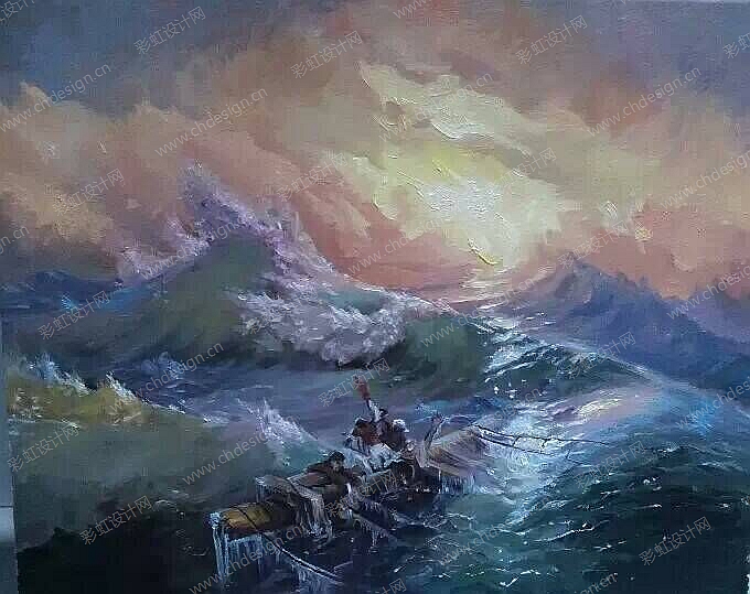 海上风浪油画