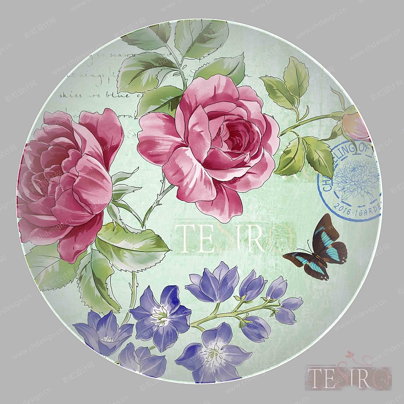手绘蝴蝶花卉陶瓷餐具图案