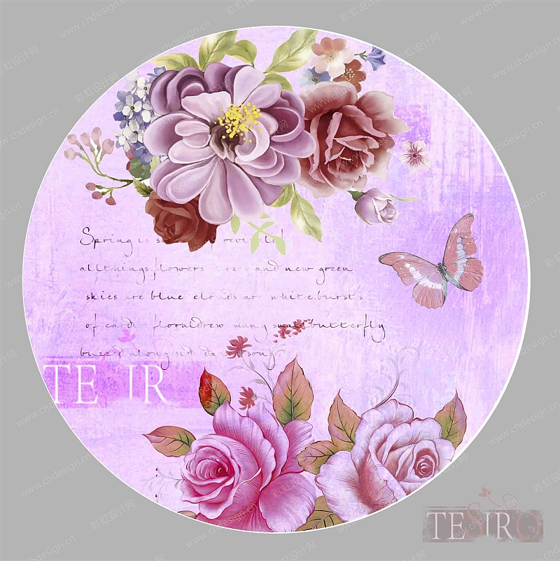 花卉蝴蝶邮戳陶瓷餐具图案