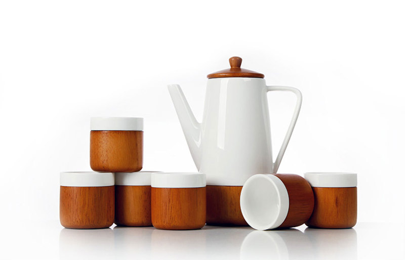 陶瓷实木茶具七件套