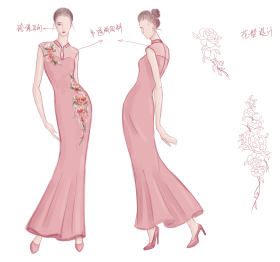 旗袍礼服时装款式图效果图