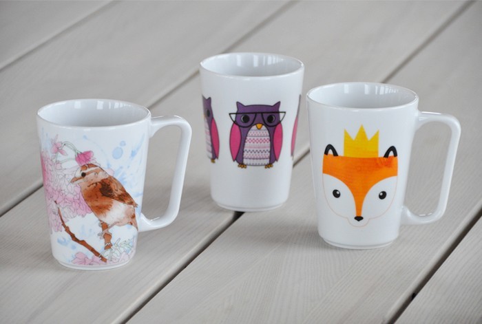 马克杯图案设计——狐狸，猫头鹰和鸟
