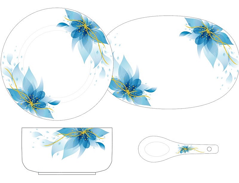 陶瓷餐具花纸设计系列-时尚青花