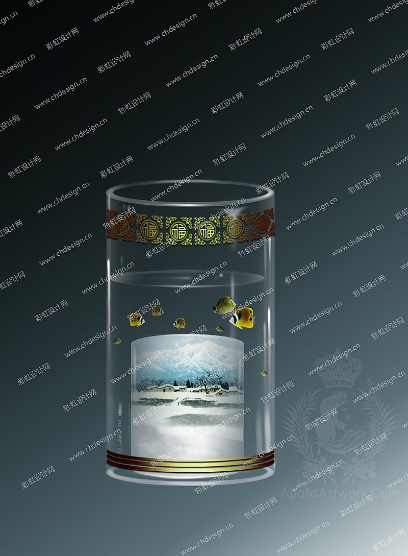  玻璃内画艺术鱼缸水培瓶 简约柱形 加水画面放大