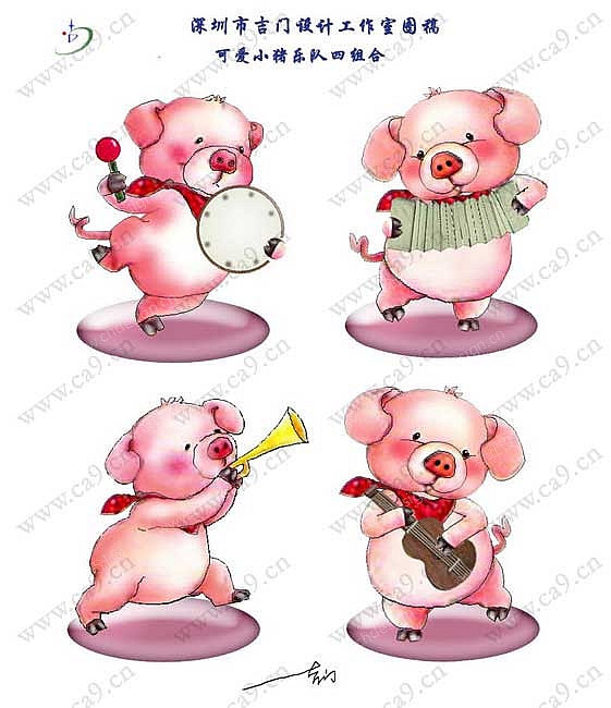 可爱小猪乐队四组合卡通