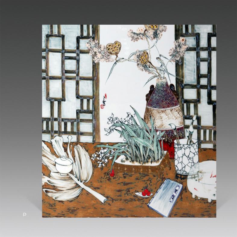 工艺品 陶瓷设计 高温颜色釉《品味人生》瓷板